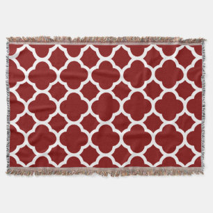 Maroon Auburn and White Quatrefoil Pattern Throw Blanket