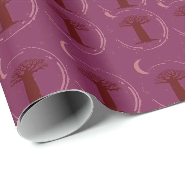 Maroon Baobab Tree Silhouette Wrapping paper (Roll Corner)