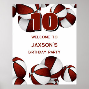 maroon basketballs kids birthday party welcome poster