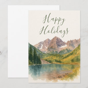 Maroon Bells Colorado Watercolor Holiday Card