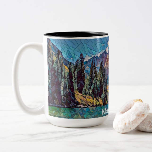 Maroon Bells in Aspen, Colorado Two-Tone Coffee Mug (With Donut)