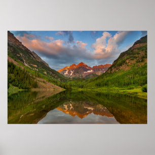 Maroon Bells Reflect Into Calm Maroon Lake 2 Poster