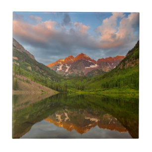 Maroon Bells Reflect Into Calm Maroon Lake 2 Tile