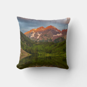 Maroon Bells Reflect Into Calm Maroon Lake 3 Throw Pillow
