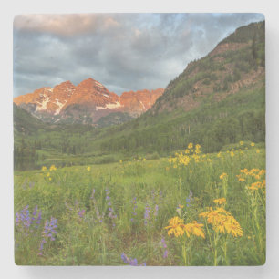 Maroon Bells Reflect Into Calm Maroon Lake Stone Coaster