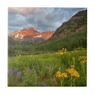 Maroon Bells Reflect Into Calm Maroon Lake Tile