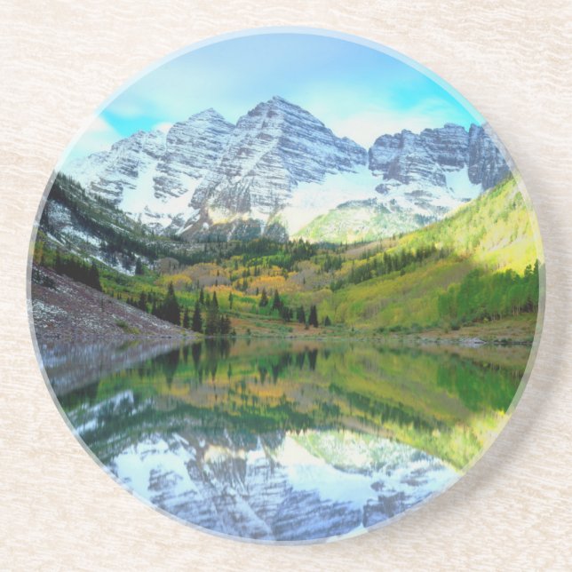 Maroon Bells reflecting in Maroon Lake Coaster (Front)