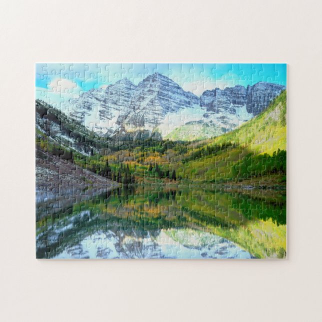 Maroon Bells reflecting in Maroon Lake Jigsaw Puzzle (Horizontal)