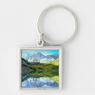 Maroon Bells reflecting in Maroon Lake Keychain