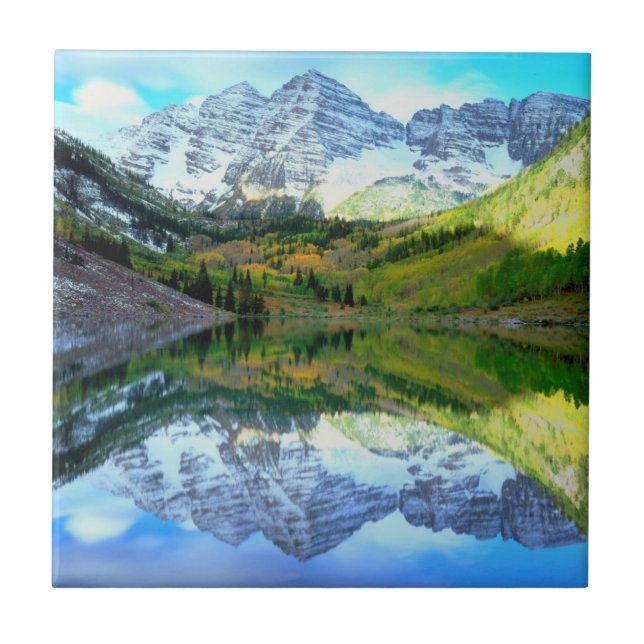 Maroon Bells reflecting in Maroon Lake Tile (Front)