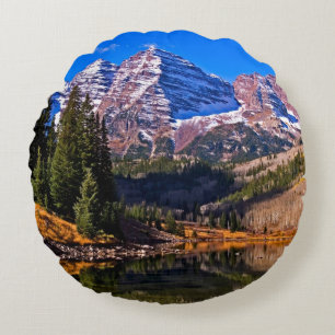 Maroon Bells Round Pillow