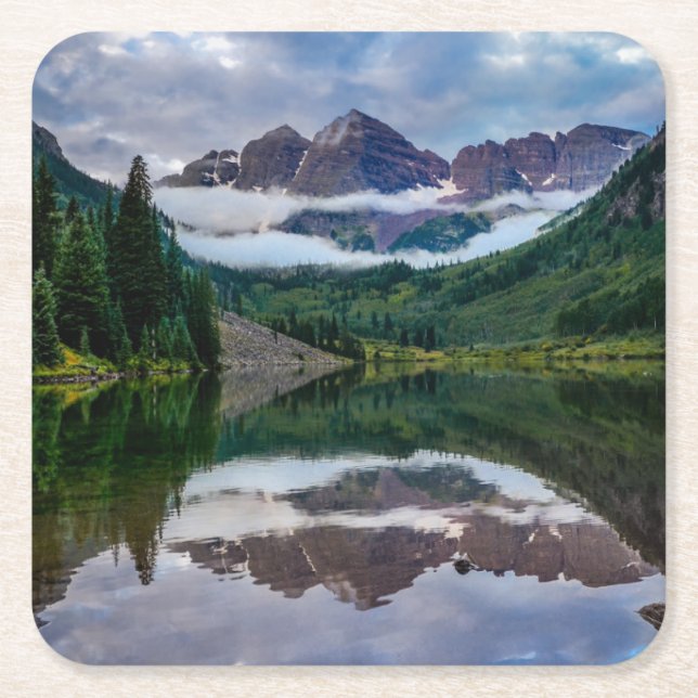 Maroon Bells Square Paper Coaster (Front)