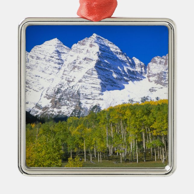 Maroon Bells with autumn aspen forest. Metal Ornament (Front)