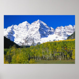 Maroon Bells with autumn aspen forest. Poster