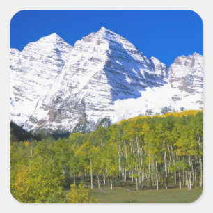 Maroon Bells with autumn aspen forest. Square Sticker