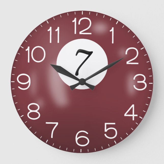 Maroon Billiard #7 Ball     Large Clock (Front)