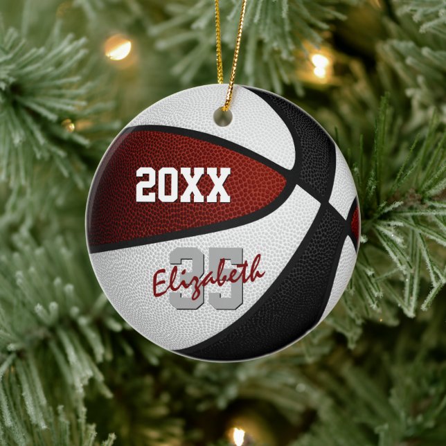 maroon black basketball team colours keepsake ceramic ornament (Tree)