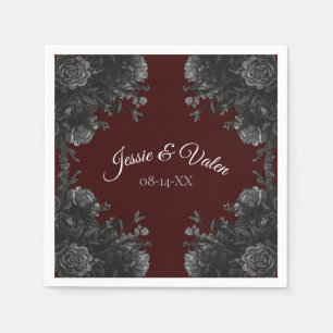 Maroon Black Grey Roses Gothic Wedding Napkin