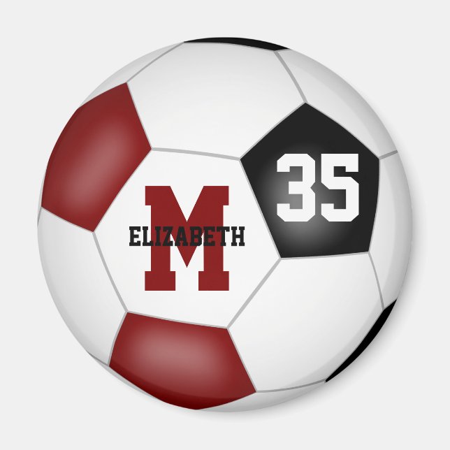 maroon black personalized soccer team colours  magnet (Front)