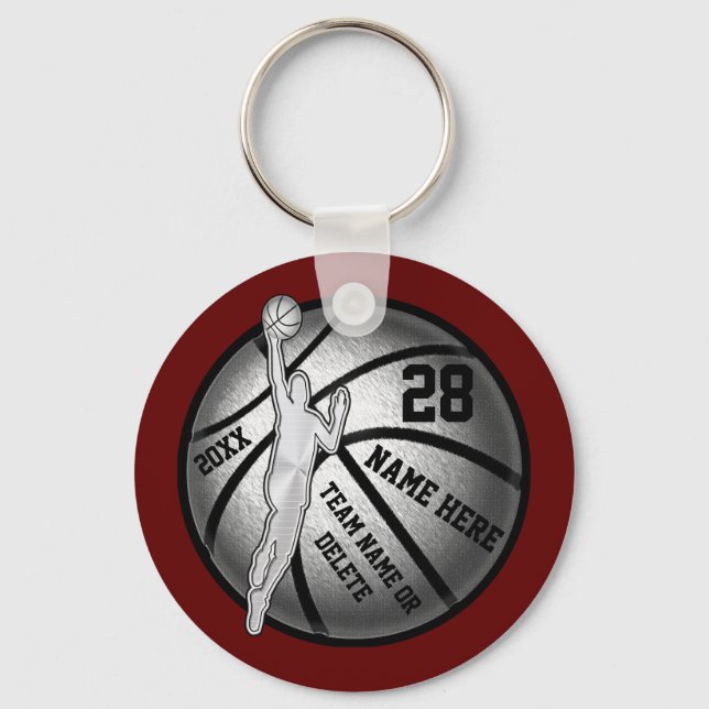 Maroon Black Silver, Cheap Basketball Gifts, GUYS Keychain (Front)