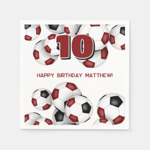 maroon black soccer balls kids birthday party napkin