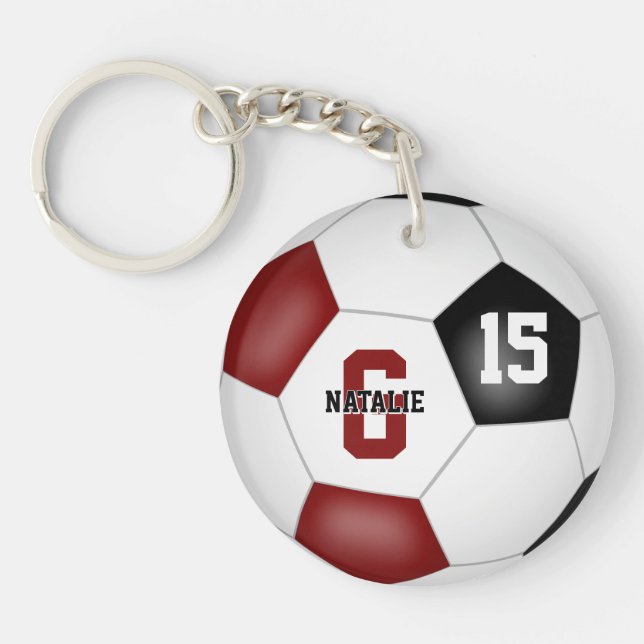 maroon black soccer club team colours girls boys keychain (Front)