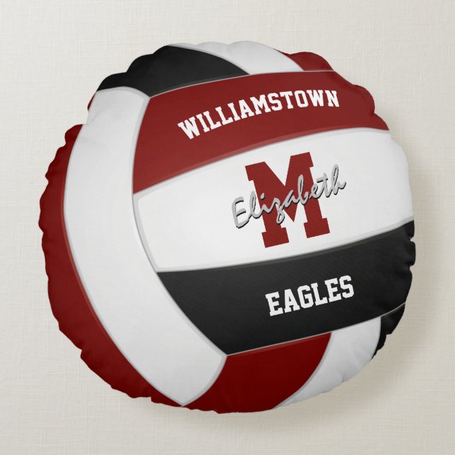 maroon black sports team colours volleyball room round pillow (Front)