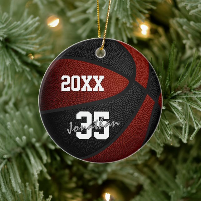 maroon black team colors keepsake basketball ceramic ornament (Tree)