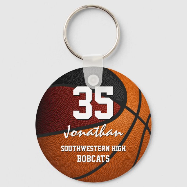 Maroon black team colours boys girls basketball keychain (Front)