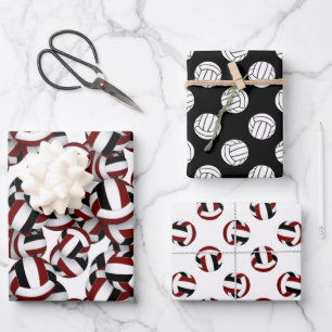 Maroon black team colours coordinating volleyball  wrapping paper sheet