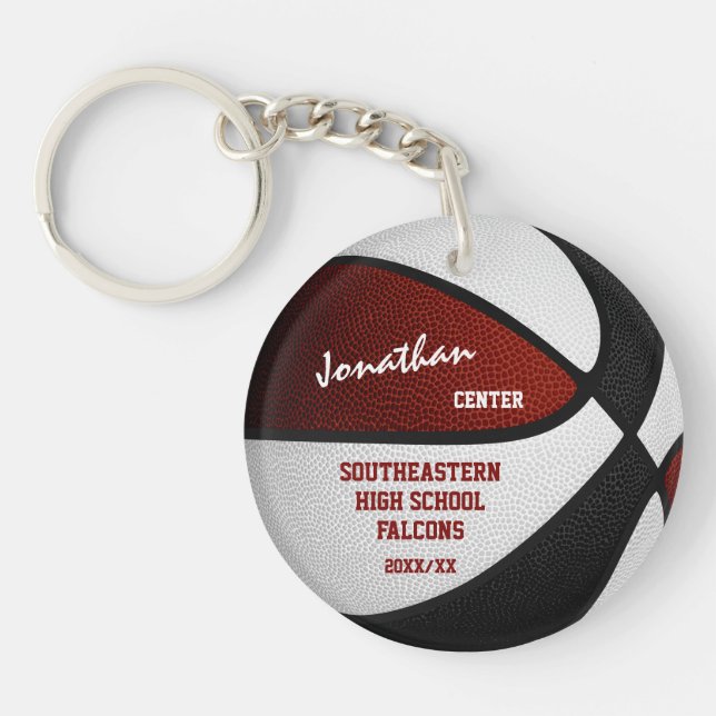 maroon black team colours personalized basketball keychain (Front)