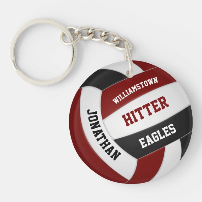 Maroon black team colours personalized volleyball keychain (Front)