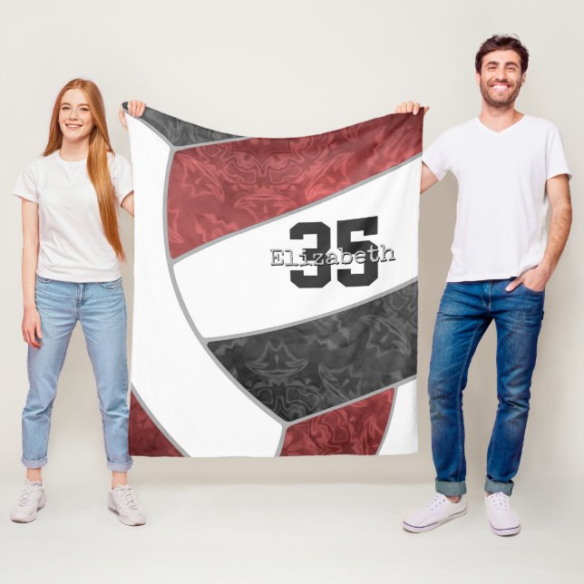 Maroon black volleyball girls name jersey number fleece blanket (In Situ)