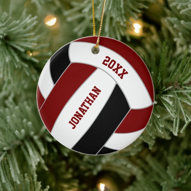 Maroon black volleyball team colours personalized  ceramic ornament (Tree)