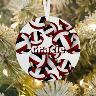 maroon black volleyballs w athlete name keepsake metal ornament