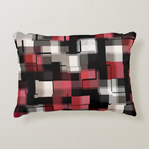 Maroon Black White Abstract Plaid Accent Pillow