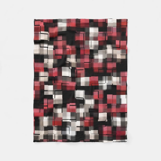 Maroon Black White Abstract Plaid Fleece Blanket (Front)