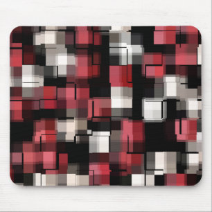 Maroon Black White Abstract Plaid Mouse Pad