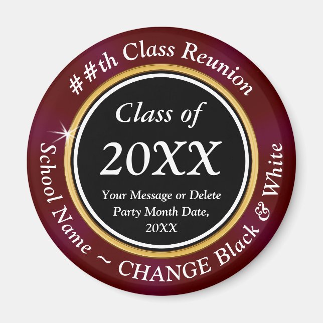 Maroon, Black, White. Class Reunion Favours Ideas, Magnet (Front)