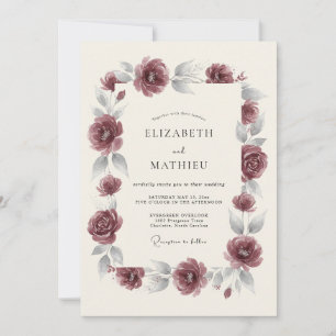 Maroon Bloom Flourish Wedding Invitation