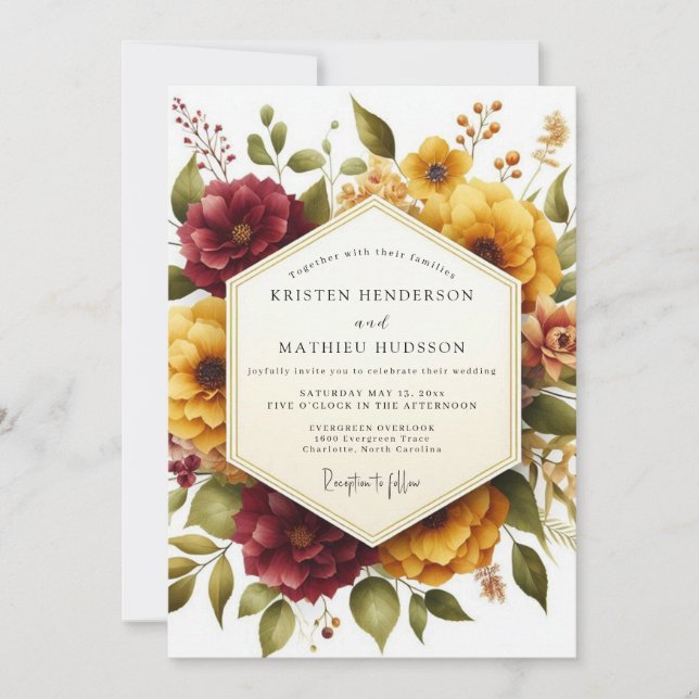 Maroon Bloom Harvest Wedding Invitation (Front)