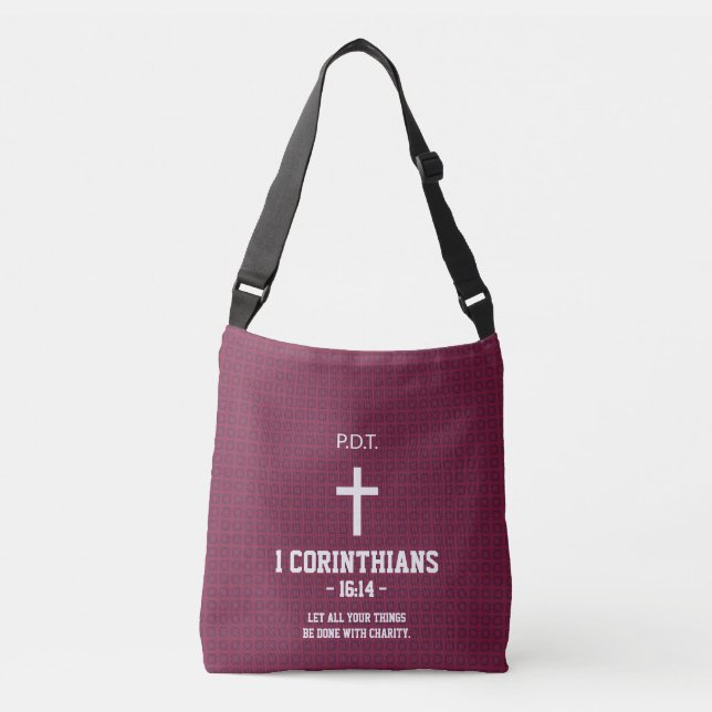 Maroon Blue Flowers Pattern Bible Verse Christian Crossbody Bag (Front)