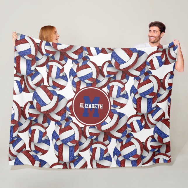 Maroon blue girls volleyball team colours fleece blanket (In Situ)