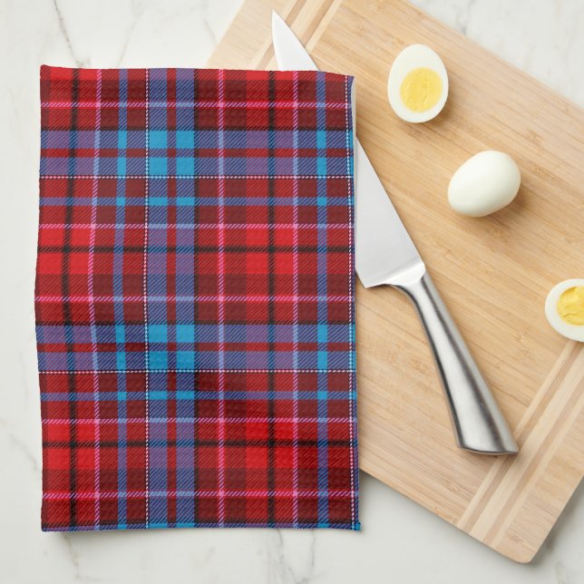 Maroon Blue Red Plaid Tartan Design  Kitchen Towel (Quarter Fold)