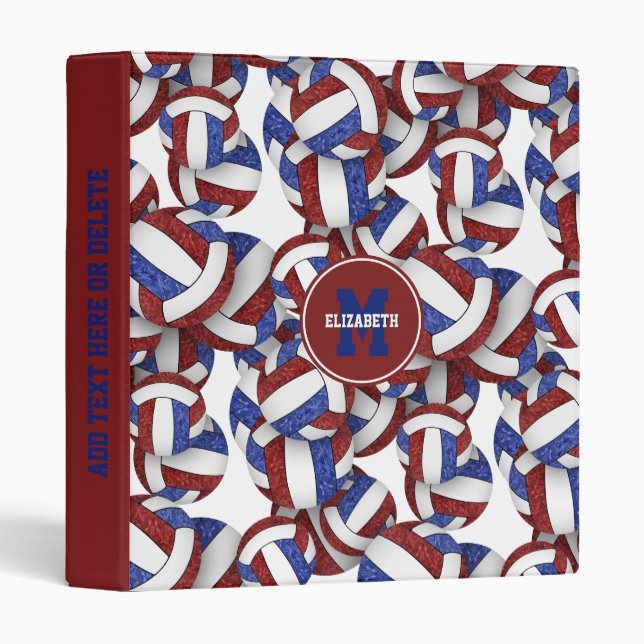 maroon blue team colours girly volleyballs pattern binder (Front/Spine)
