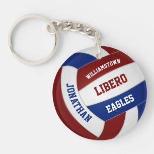 Maroon blue team colours personalized volleyball keychain