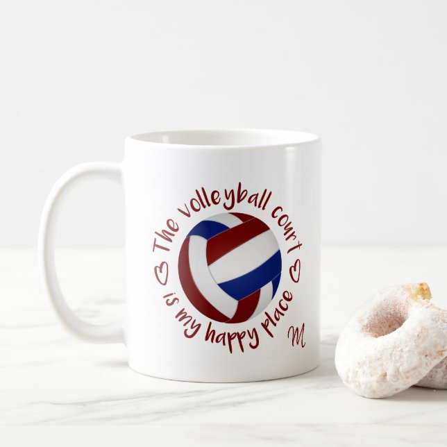 maroon blue volleyball court my happy place coffee mug (With Donut)