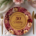 Maroon blush gold roses 50th birthday paper plates<br><div class="desc">✅ For matching items search 26-50 in my collections ✅ Make your milestone celebration unforgettable with our 50th Birthday Paper Plates collection, featuring watercolor florals in rich burgundy, marsala, maroon, deep red, and soft blush shades, accented with shimmering gold leaves. Perfect for women’s milestone birthdays, these plates combine boho-inspired elegance...</div>
