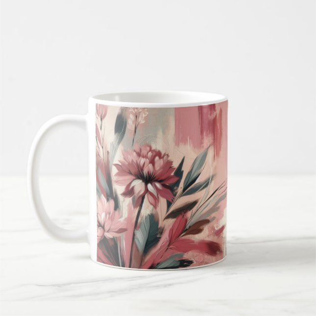 Maroon Blush Paint brosse fleurs café tasse de thé (Gauche)