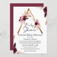 Maroon Boho Pampas Baby shower virtuel Invitation